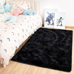 Noahas Fluffy Bedroom Rug,3x5 Feet Plush Fuzzy Black Area Rugs for Living Room, Non Slip Thick Soft Shaggy Nursery Furry Floor Dorm Kids Carpet