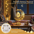 Lewondr Ramadan Moon Lamp, Crescent Moon with Ramadan Lantern, Battery Powered Gold Desk Lamp Decorations Crescent Table Light Bedside Night Stand Desktop Living Room Home Decor, Eid Mubarak Decor