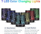 Essential Oil Diffuser Aromatherapy Diffuser -300ml Metal Electric Ultrasonic Oil Diffuser for Large Room with Auto Shut-Off Protection, 4 Timer Setting &7 Colors Night Light for Home (Tree-300ML)