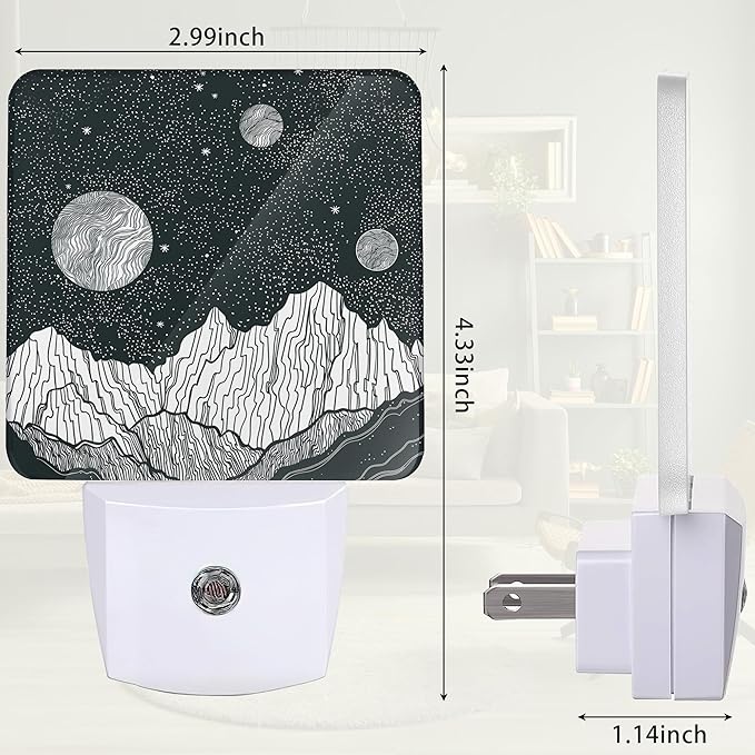 Night Sky Mountains Night Light, Moon Night Light Plug into Wall with Dusk to Dawn Sensor, LED Lamp Energy Saving Lights for Men Women Boys Girls,Lamp for Bedroom Bathroom Hallway