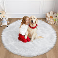 4 ft Fluffy White Round Rug for Bedroom, Furry Faux Sheepskin Fur White Circle Rugs for Living Room Cute Soft Fuzzy Shag Carpet for Kids Girls Room Nursery Dorm