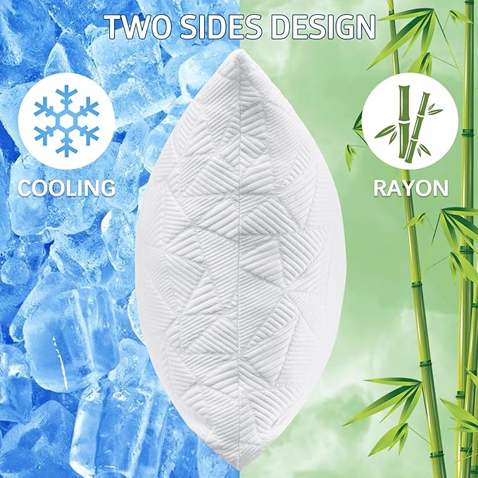 BETU Standard Pillow, Cooling Shredded Memory Foam Pillow for Hot Sleepers College Dorm Room Essentials, Adjustable Firm Gel Cool Pillow for Back Pain and Side Sleeping, Birthday Gifts for Boyfriend