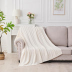 Douceur Cream Throw Blanket for Couch, Soft Cozy Lightweight Stripe Pattern Knitted Throw Blanket for Sofa, Living Room, 50"X60"