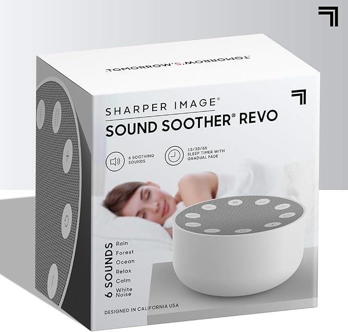 Sharper Image White Noise Sound Machine, Sleep Sounds to Support Restful Sleep, Meditation & Relaxation Naps, 6 Soothing Nature Soundscapes for Baby, Kids & Adults, Portable for Home & Travel