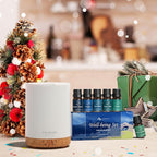 ASAKUKI Essential Oil Diffuser for Home, 300 ml Aromatherapy Diffuser with 6 Essential Oil Sets, Automatic Shut-Off, 7 LED Lights for Living Room, Kitchen, Bedroom, Hotel - Brown with Oils