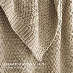 EVERGRACEHOME Chunky Chenille Knit Throw Blanket for Couch, Soft Luxurious Oversized King Moss Stitch Blanket for Bed, Large Cozy Farmhouse Knitted Throw for Sofa, Sand Dune, 92" x 108"