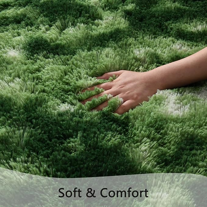 Tie-Dyed Green Area Rug 6x9 Large Rugs for Living Room Bedroom, Fluffy Cute Rug Modern Carpets for Kids Room, Non-Skid Rectangular Indoor Rug for Girls Boys Playroom Nursery Room Home Decor