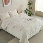 Chunky Knit Blanket Throw 50x60 Inches,Handmade Cable Knit Crochet Blanket,Cozy Lightweight All Season,Wrinkle-Resistant Polyester for Couch Bed Sofa Reading Nook, Beige