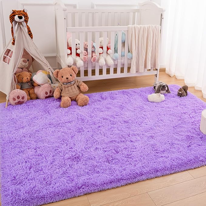 Softlife Light Purple Area Rug for Bedroom, Fluffy Shag Plush 3x5 Rugs for Living Room Girls, Shaggy Throw Soft Fuzzy Small Kids Carpet for Dorm Bedside Ultra Cozy Non-Slip Indoor Decor