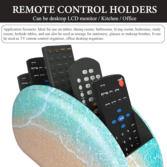 QIELIZI Remote Control Holder, PU Leather Remote Caddy Desktop Organizer with 5 Spacious Compartments for TV Remotes/Media Controllers/Office Supplies (Sandbeach)