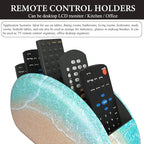 QIELIZI Remote Control Holder, PU Leather Remote Caddy Desktop Organizer with 5 Spacious Compartments for TV Remotes/Media Controllers/Office Supplies (Sandbeach)