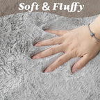ThreadGlobe Fluffy Faux Rabbit Fur Rug Runner 2'x6', Ultra Soft & Non-Slip Rugs for Bedroom, Living Room, Nursery, No Shedding Machine Washable Rug, Grey, 2x6 Ft