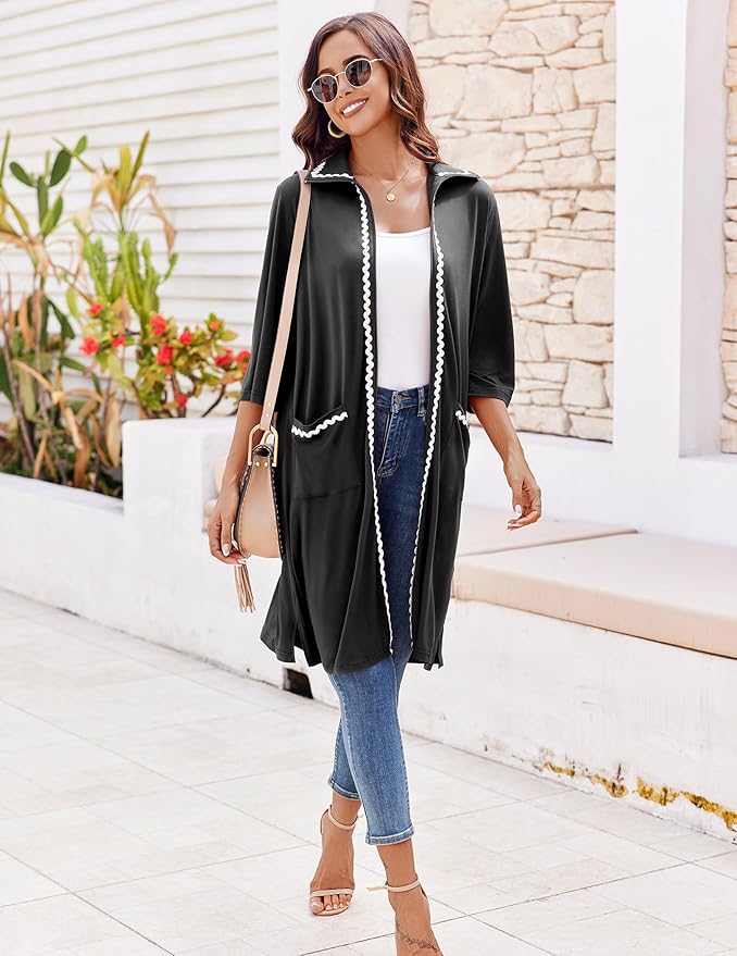 Ekouaer Women Zipper Robe Lightweight House Coat Zipper Front Short Bathrobes Soft Nightgown with Pockets S-3XL