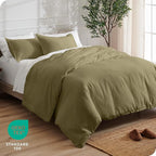 Bare Home Bedding Duvet Cover Queen Size - Premium 1800 Super Soft Collection - Lightweight, Cooling - Soft Breathable Bedding Duvet Cover (Queen, Olive)