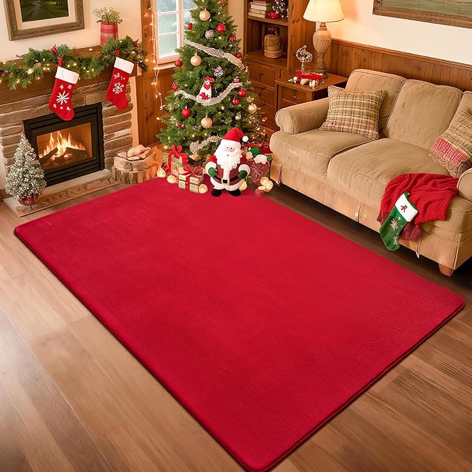 Przemy Washable Area Rug for Bedroom Living Room, 4x6 Feet Red Memory Foam Rug, Super Soft Modern Indoor Carpet for Bedside Kids Room Girls Boys Dorm Nursery Decor