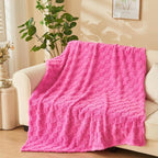 NEWCOSPLAY Super Soft Twin Blanket Hot Pink Premium Silky Flannel Fleece 3D Checkered Lightweight Bed Blanket All Season Use (Hot Pink Checkered, Twin(60"x80"))