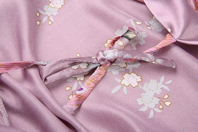 Women's Short Kimono Robes Bride and Bridesmaid Satin Floral Bathrobe Peacock Sleepwear Dressing Gown for Wedding Party