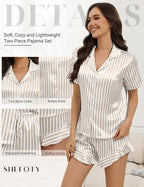 Silk Pajamas for Women Button Down 2 Piece Satin Pjs Shorts Set Ruffle Notch Collar Sleepwear Loungewear