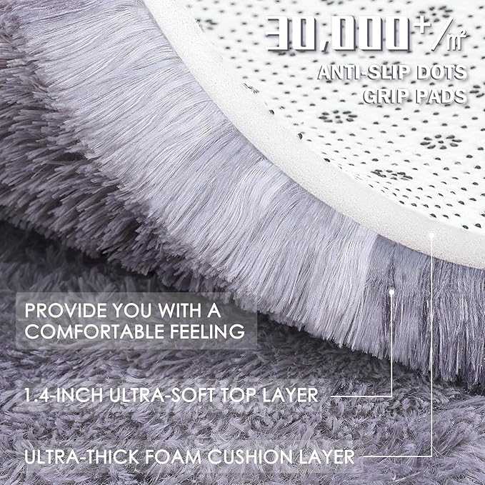 OLANLY Area Rugs for Living Room Bedroom, Machine Washable 4x5.9 Feet Soft Fluffy Shaggy Bedside Rug, Indoor Floor Carpet for Kids Girls and Boys, Dorms, Home Decor Aesthetic, Light Grey Tie-dye