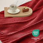 Amélie Home Knit Throw Blanket, Soft Chenille Cozy Breathable Chevron Chunky Decorative Blanket for Couch, Bed & Sofa, French-Inspired Lightweight Warm Gift for Women, Christmas Red, 50"x60"