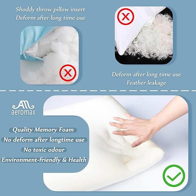 AM AEROMAX 18x18 Inch Memory Foam Pillow Insert, Firm & Fluffy Square Throw Pillow for Couch and Bed, Premium Decorative Stuffer, Heavy Duty & Non-Flattening