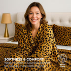 Satin Sheets Full [4-Piece, Gold Leopard] Hotel Luxury Silky Bed Sheets - Extra Soft 1800 Microfiber Sheet Set, Wrinkle, Fade, Stain Resistant - Deep Pocket Fitted Sheet, Flat Sheet, Pillow Cases