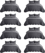IR Imperial Rooms 8 Pack Quilt King Size Bedding (106" x 96") - Bulk Wholesale for Hotels, Guest Bedroom & Airbnbs - Lightweight Microfiber Reversible Embossed Quilts Bedspread (Charcoal)