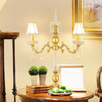 Wellmet Gold Crystal Table Lamp, 2 Light Crystal Table Lamp for Bedroom, Vintage Table Lamps for Living Room, Bedroom, Office Hotel Decor, Modern Palace Lights