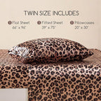 MR&HM Satin Bed Sheets, Twin Size Sheets Set, 3 Pcs Silky Bedding Set with 15 Inches Deep Pocket for Mattress (Twin, Brown Leopard)