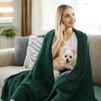 Knitted Throw Blanket 50"X60", Dark Green Knit Throws for Bed, Super Soft Boho Chevron Blankets for Couch Sofa Chair Room Decor, Textured Decorative Farmhouse Cozy Lightweight
