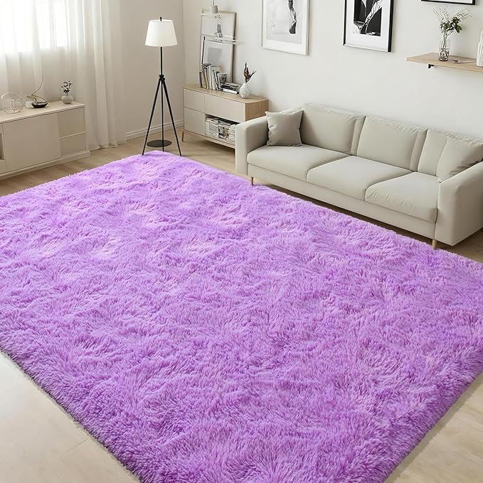 ISEAU Super Soft Fluffy Rugs Shag Area Rug, Mats for Bedroom Living Room Fuzzy Carpet Comfy Anti-Slip Mats Bedside Carpets for Boys Girls Kids Room Nursery Home Decor, 4ft x 6ft, Purple