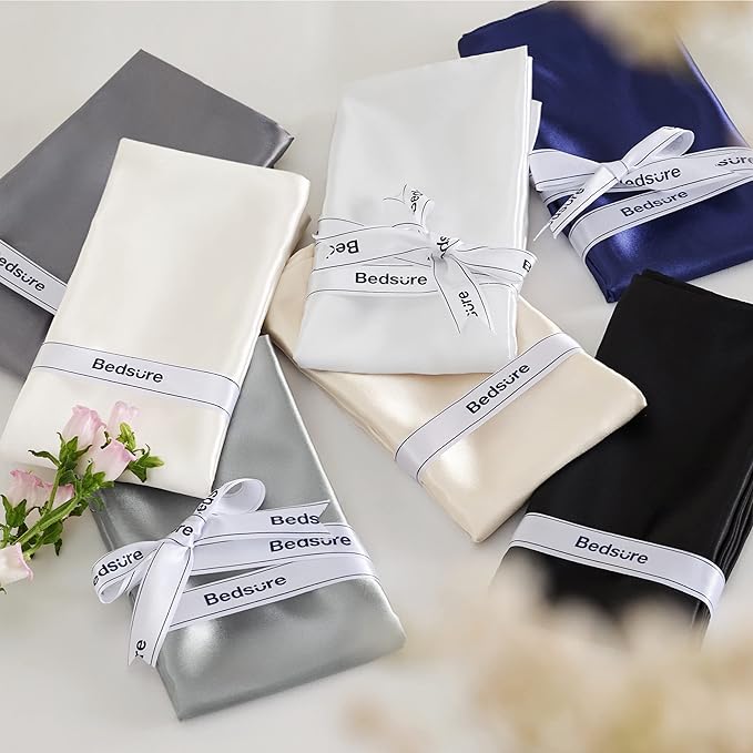 Bedsure Satin Pillowcase with Zipper, Similar to Silk Pillow Cases 2 Pack, Silky & Soft Satin Pillow Cases Standard Size for Hair and Skin, Stone Blue Pillow Covers, Gifts for Women Men, 20x26 Inches