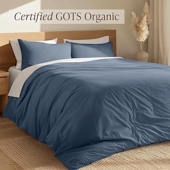 Bare Home 100% Organic Cotton Full Duvet Cover Set - Crisp Percale Weave - Lightweight & Breathable - Cooling Duvet Cover Set (Full, Bering Sea)