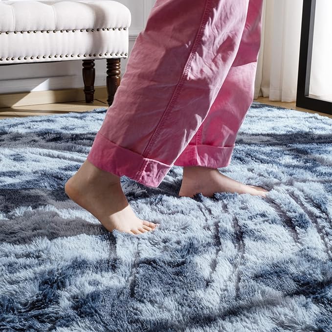 Softlife Area Rug for Living Room, Fluffy Shag Plush 6x9 Blue Rugs for Bedroom Girls Kids, Shaggy Soft Fuzzy Tie Dyed Large Carpet for Dorm Bedside Ultra Cozy Non-Slip Indoor Decor