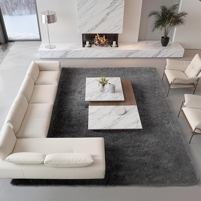 9x12 Extra Large Ultra-Soft Gray Shag Area Rug for Living Room, Bedroom and Dining Room – Fluffy, Durable, Non-Slip Carpet for Nursery, Playroom and Home Office, Modern Plush Home Décor