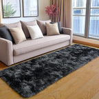 KING DARE Shag Runner Rug 2x6, Soft Fluffy Bedroom Runner Rug Bedside, Non-Slip Washable Plush Fuzzy Carpet for Dorm Girls Boys Kids Room Indoor Decor, Black and Dark Gray