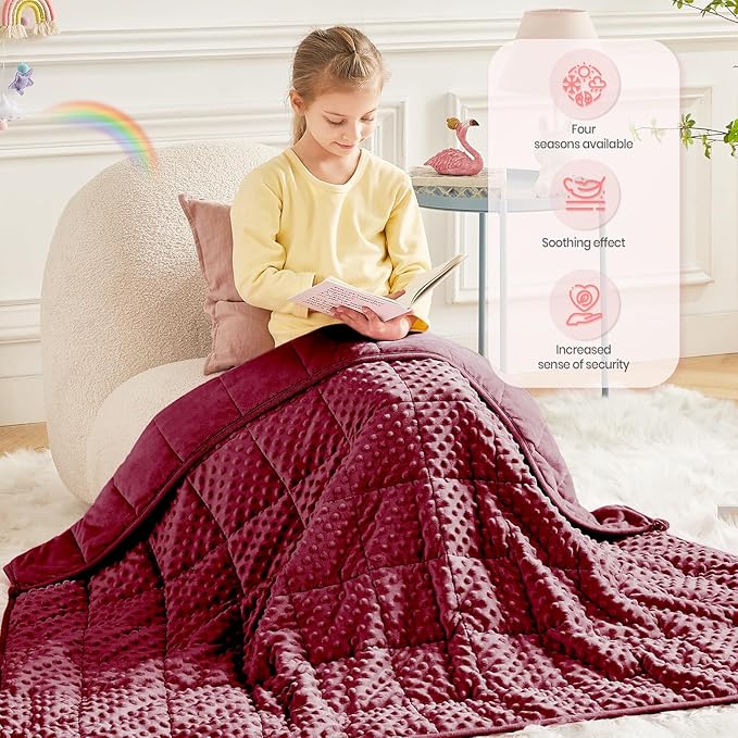 HOSUKKO Weighted Blanket - 2 lbs Burgundy Thciken Heavy Blanket - Small Size Breathable Blanket(20 * 30 inches, 2 lbs)
