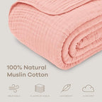 Comfy Cubs Muslin Blanket for Adults King 108" x 90" - 6 Layer Soft, Breathable & Lightweight Muslin Adult Blanket - Machine Washable & Designed in The US Bedding for All Seasons - Bold Blush