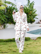 Ekouaer Pajamas For Women Set Silk Pjs 2 Piece Satin Sleepwear Long Sleeve Button Down Lounge Sets With Pant
