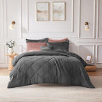 Intelligent Design Twin Comforter Set, Velvet Comforter Set , Luxury Diamond Quilting Comforter Set, Fluffy Comforter Bed Set with Decorative Pillowand 1 Sham, 3 Piece Grey, Twin/Twin XL