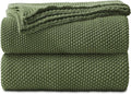 Longhui bedding Olive Green Cotton Cable Knit Throw Blanket for Couch Sofa Bed, Home Decorative Lightweight Knitted Blankets with Bonus Laundering Bag, 60“ x 80”, Machine Washable