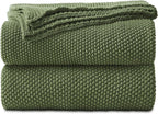 Longhui bedding Olive Green Cotton Cable Knit Throw Blanket for Couch Sofa Bed, Home Decorative Lightweight Knitted Blankets with Bonus Laundering Bag, 60“ x 80”, Machine Washable