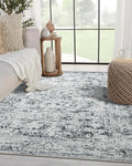 CRYPTOLITE Washable Area Rugs 5x7 Vintage Rug Non Slip Low Pile Faux Wool Soft Carpet for Living Room Bedroom Dining Room Farmhouse Bathroom Kids Playroom Grey