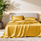 Love's cabin Twin XL Satin Sheet Sets - 3 Piece Gold Silky Bed Sheets with Deep Pockets, Luxury Silk Feel Satin Sheet Set Twin XL (1 Flat Sheet,1 Fitted Sheet,1 Pillow case)