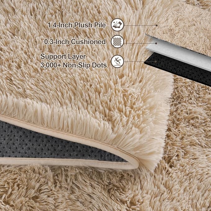 Beige Rugs for Bedroom 6x9 ft - Ultra Soft Faux Fur Area Rug - Plush Non-Slip Shaggy Carpet for Living Room, Cozy Fluffy Rug for Kids Boys Girls Dorm Nursery Room, High Pile Floor Carpet