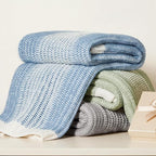 Amélie Home Premium Chenille Throw Blanket, Soft Cozy Luxury Two-Tone Knit Blanket for Couch, Sofa, Chair, Home Decor, Blue & Ivory 50"x60"