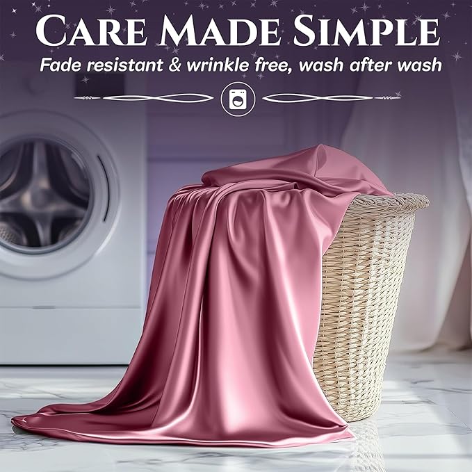 SLEEP SANCTUARY Satin Sheets King Size – 4 Piece Luxury Silky Bed Set, Softer Than Silk, 15" Deep Pocket, Cooling & Wrinkle-Free, Moisture-Wicking & Breathable for Hair & Skin (Pink)