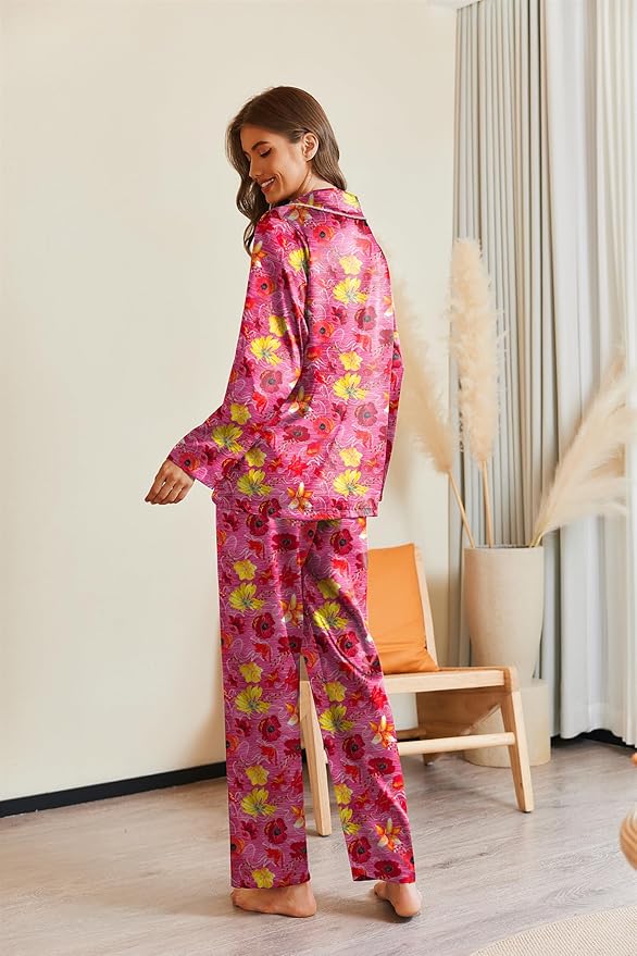 Ekouaer Pajamas For Women Set Silk Pjs 2 Piece Satin Sleepwear Long Sleeve Button Down Lounge Sets With Pant