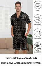 Ekouaer Men Satin Silk Pajamas Set with Pockets Sleepwear Shorts Satin Summer Loungewear 2 Piece Button Down Set S-3XL