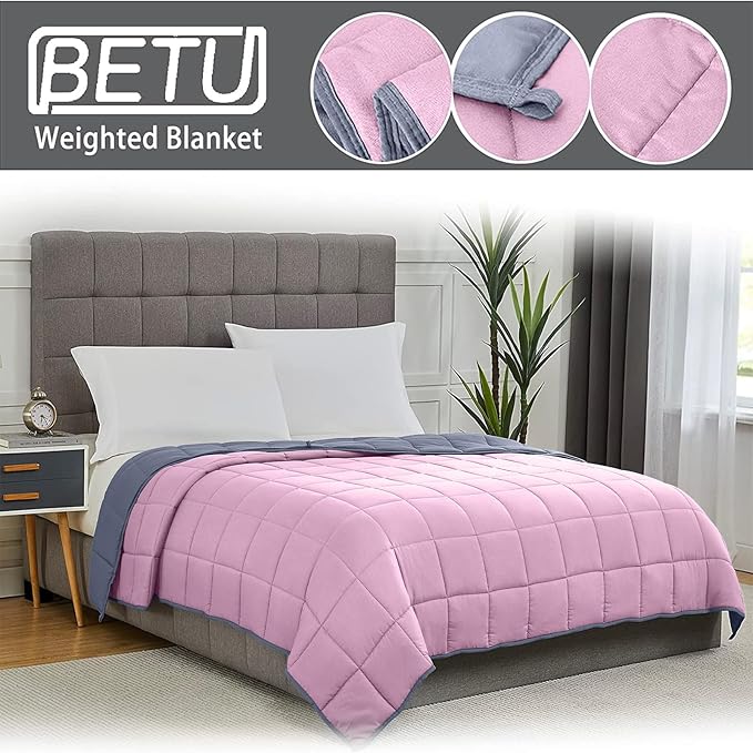Weighted Blanket for Adults 15lbs, 48"x72", Twin Full Size Cooling Heavy Throw Blanket for 120-160lbs, Microfiber Soft Thick Big Blankets Weighted Comforter Gift for Sleeping, Pink Grey